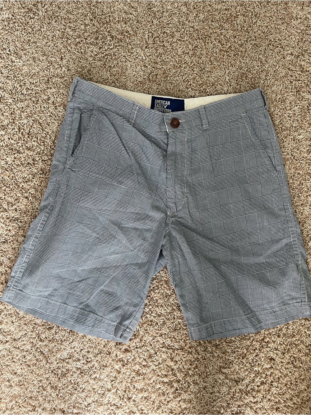 American Eagle Outfitters Blue White Houndstooth Flat Front Chino Shorts 33